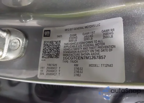 2021 Chevrolet Colorado 4Wd Short Box Lt z USA, uszkodzony, nr VIN 1GCGTCEN7M1267857